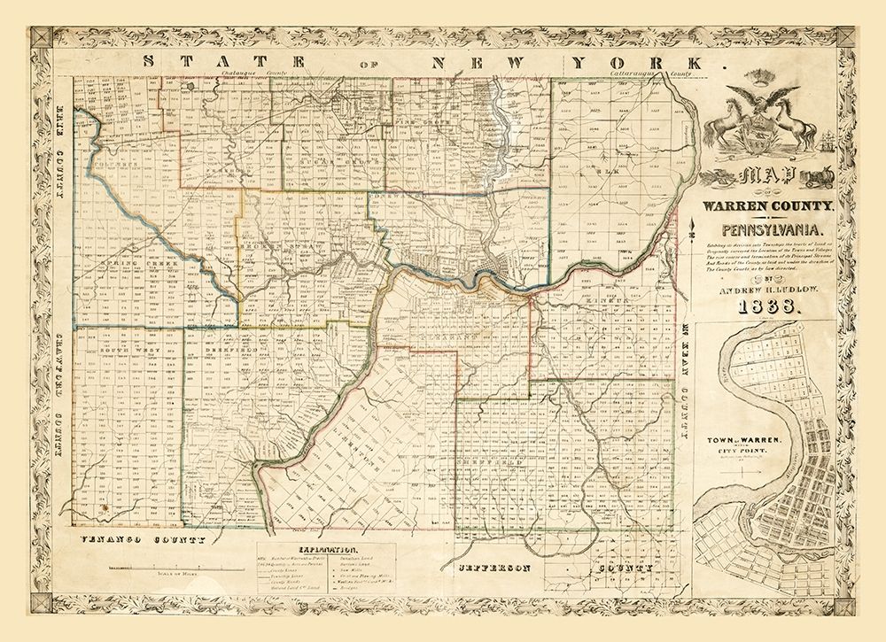 Warren County Pennsylvania - Ludlow 1838 art print by Ludlow for $57.95 CAD