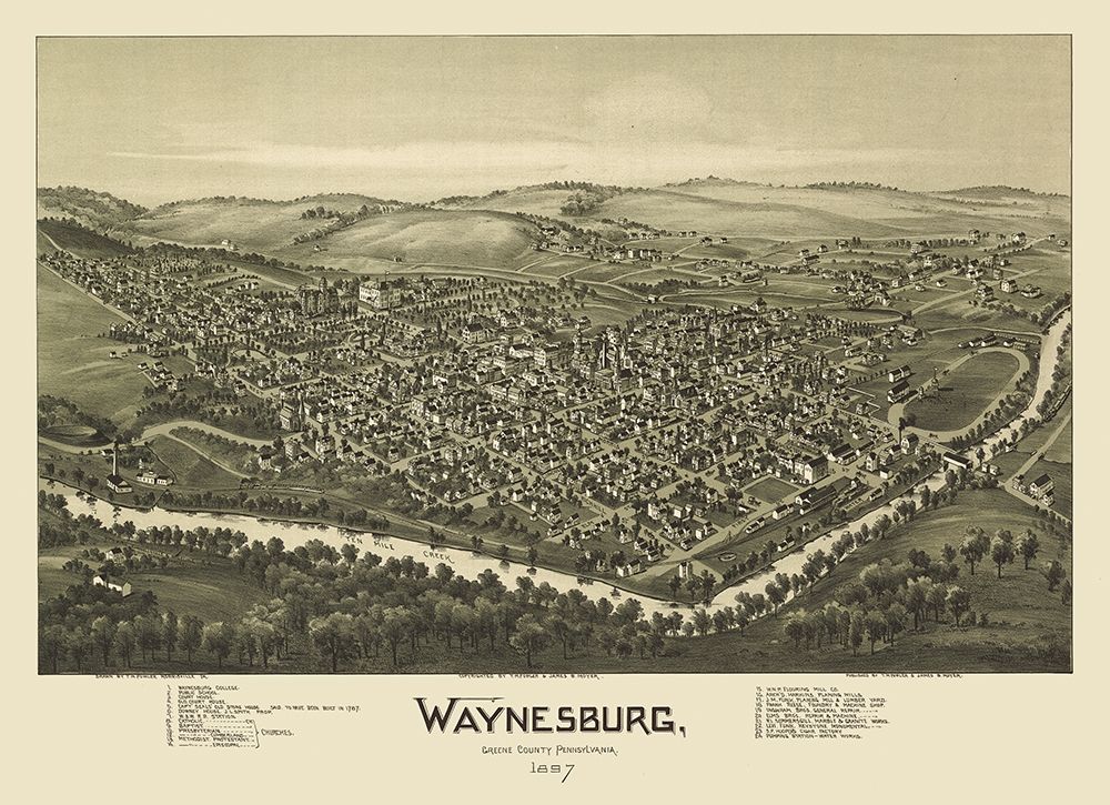 Waynesburg Pennsylvania - Fowler 1897 art print by Fowler for $57.95 CAD