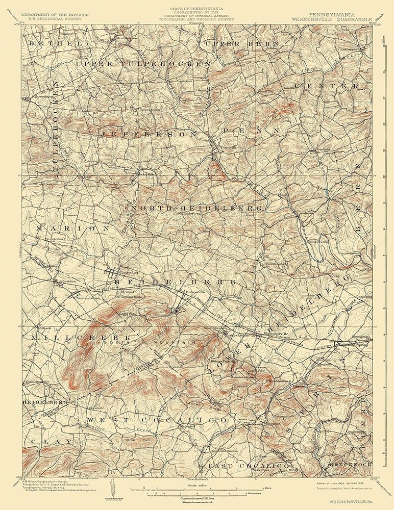 Wernersville Pennsylvania Quad - USGS 1902 art print by USGS for $57.95 CAD
