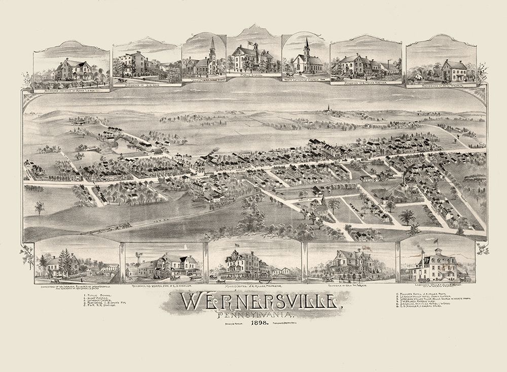 Wernersville Pennsylvania - Fowler 1898 art print by Fowler for $57.95 CAD