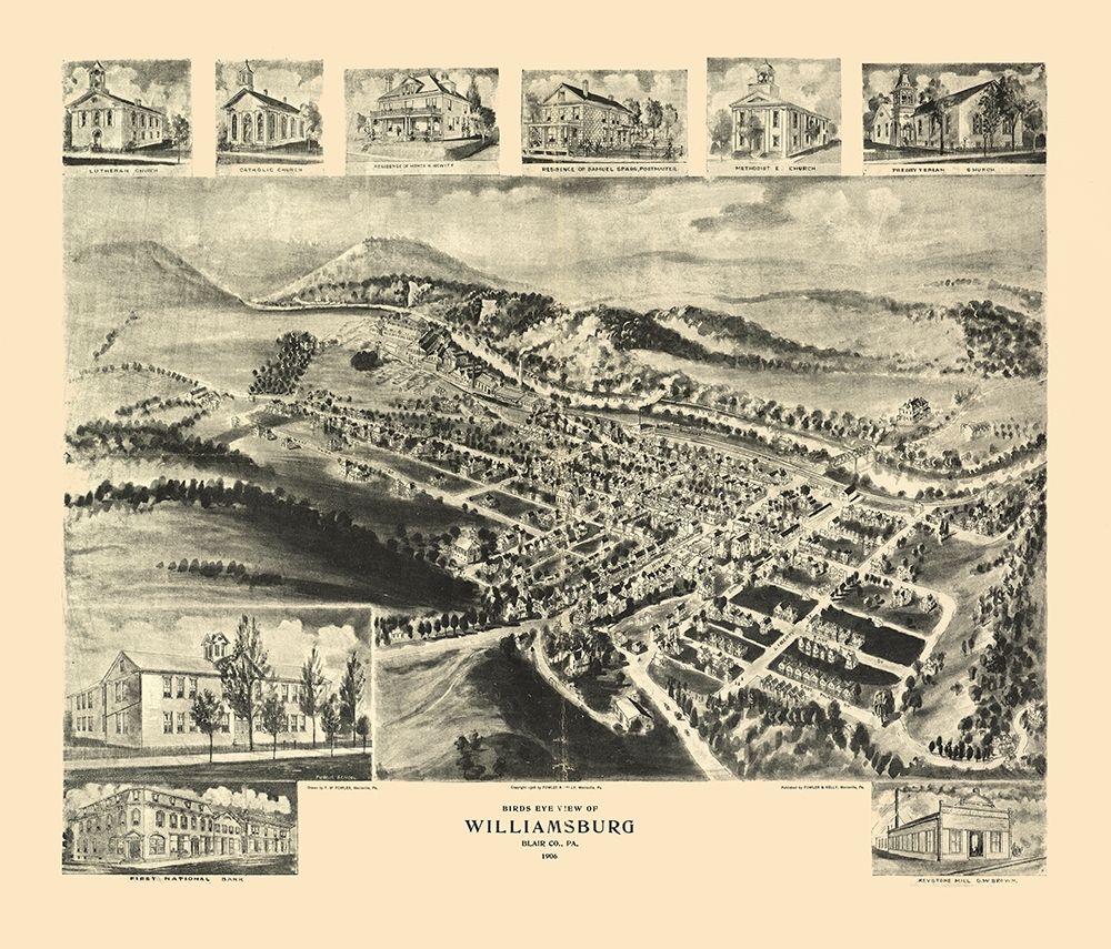Williamsburg Pennsylvania - Fowler 1906 art print by Fowler for $57.95 CAD
