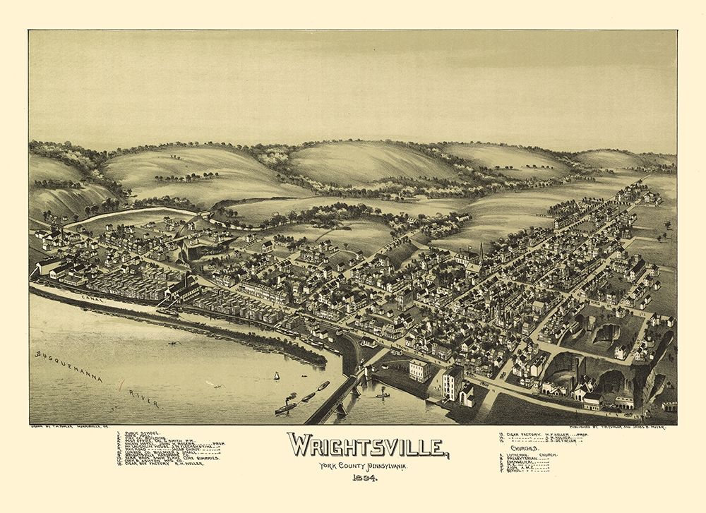 Wrightsville Pennsylvania - Fowler 1894 art print by Fowler for $57.95 CAD