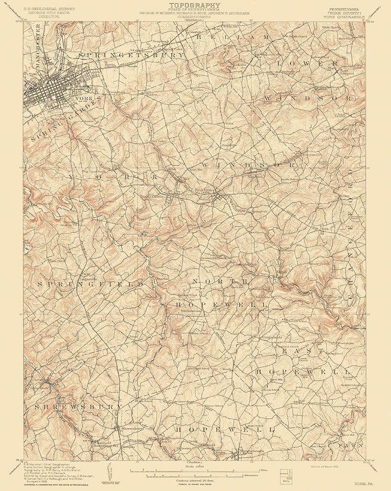 York Pennsylvania Quad - USGS 1910 art print by USGS for $57.95 CAD