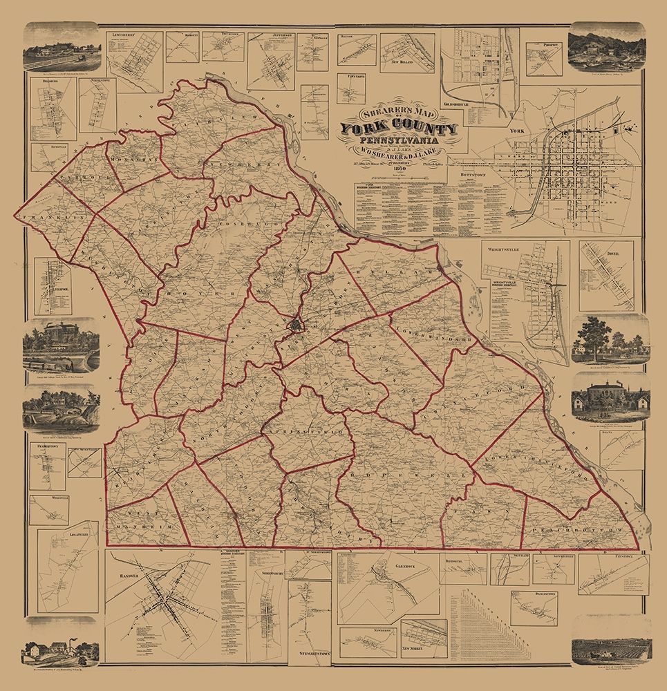 York County Pennsylvania - Shearer 1860 art print by Shearer for $57.95 CAD
