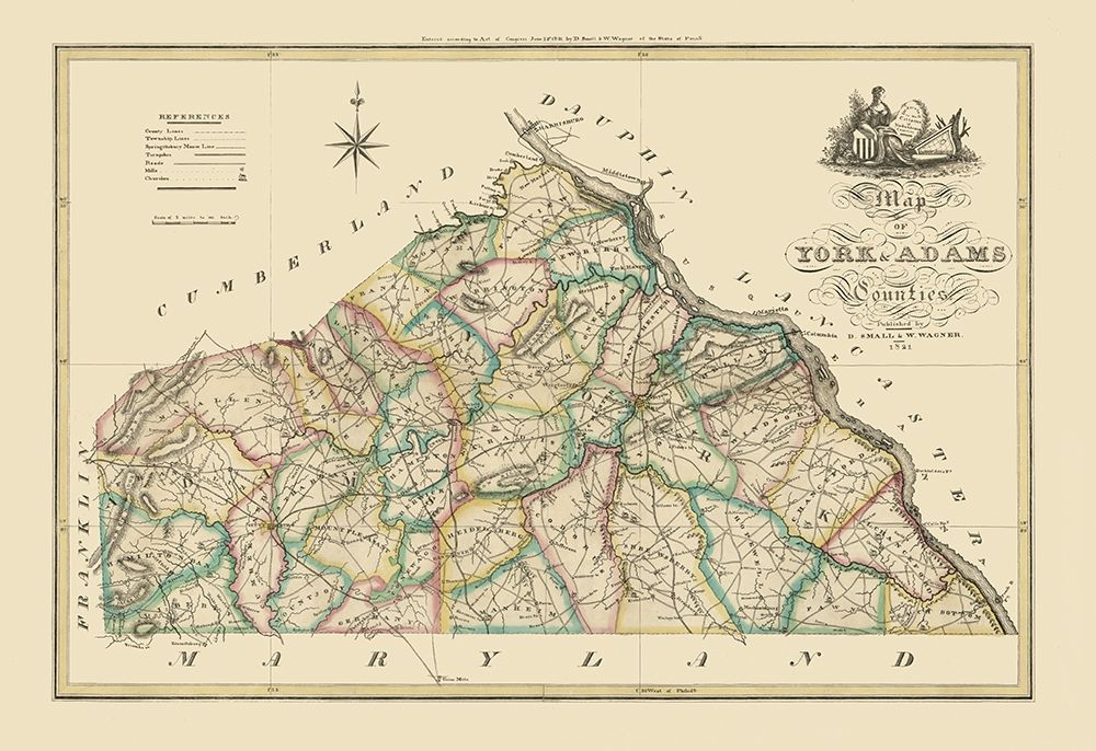 York County Pennsylvania - Wagner 1821 art print by Wagner for $57.95 CAD