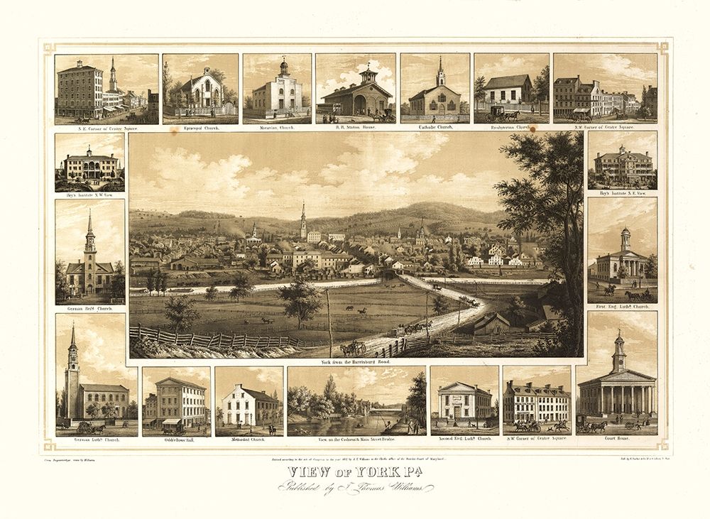 York Pennsylvania - Williams 1852 art print by Williams for $57.95 CAD