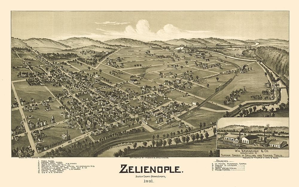 Zelienople Pennsylvania - Fowler 1901 art print by Fowler for $57.95 CAD