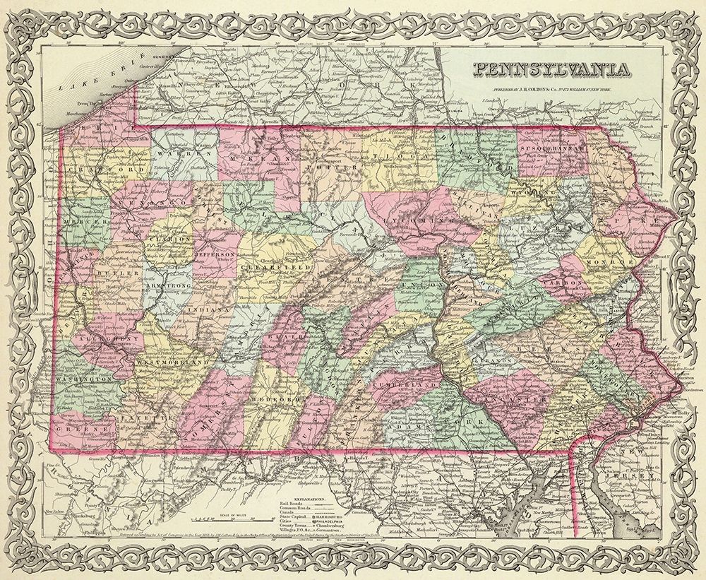 Pennsylvania - Colton 1856 art print by Colton for $57.95 CAD