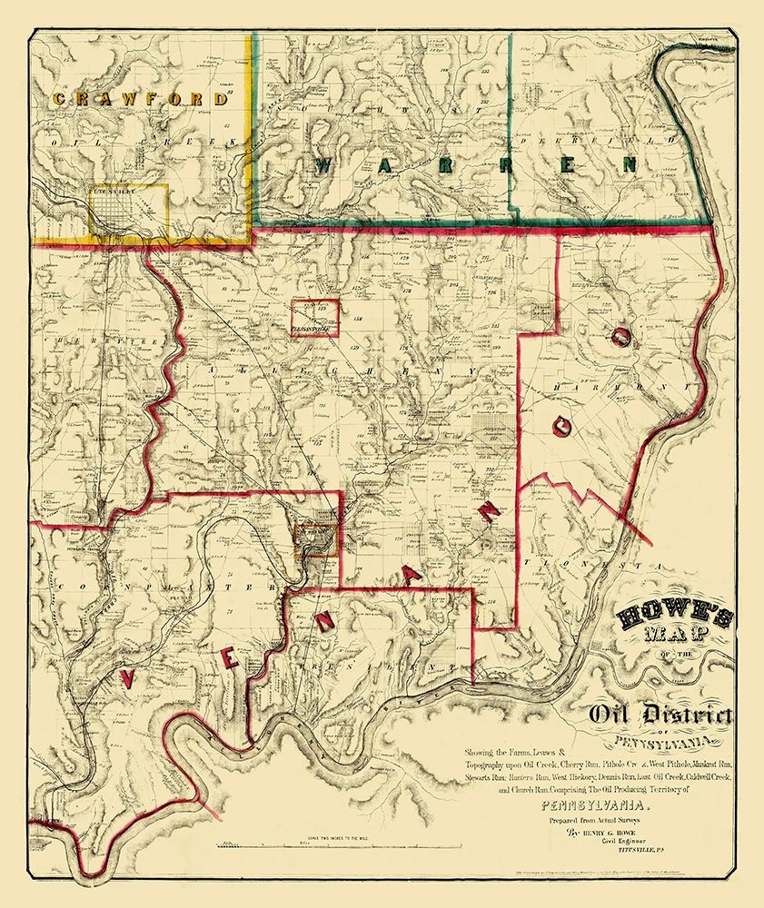 Oil Districts Pennsylvania with Landowners art print by Howe for $57.95 CAD
