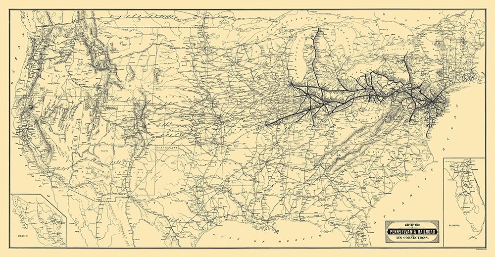 Pennsylvania Railroad and Connections 1889 art print by Patterson for $57.95 CAD