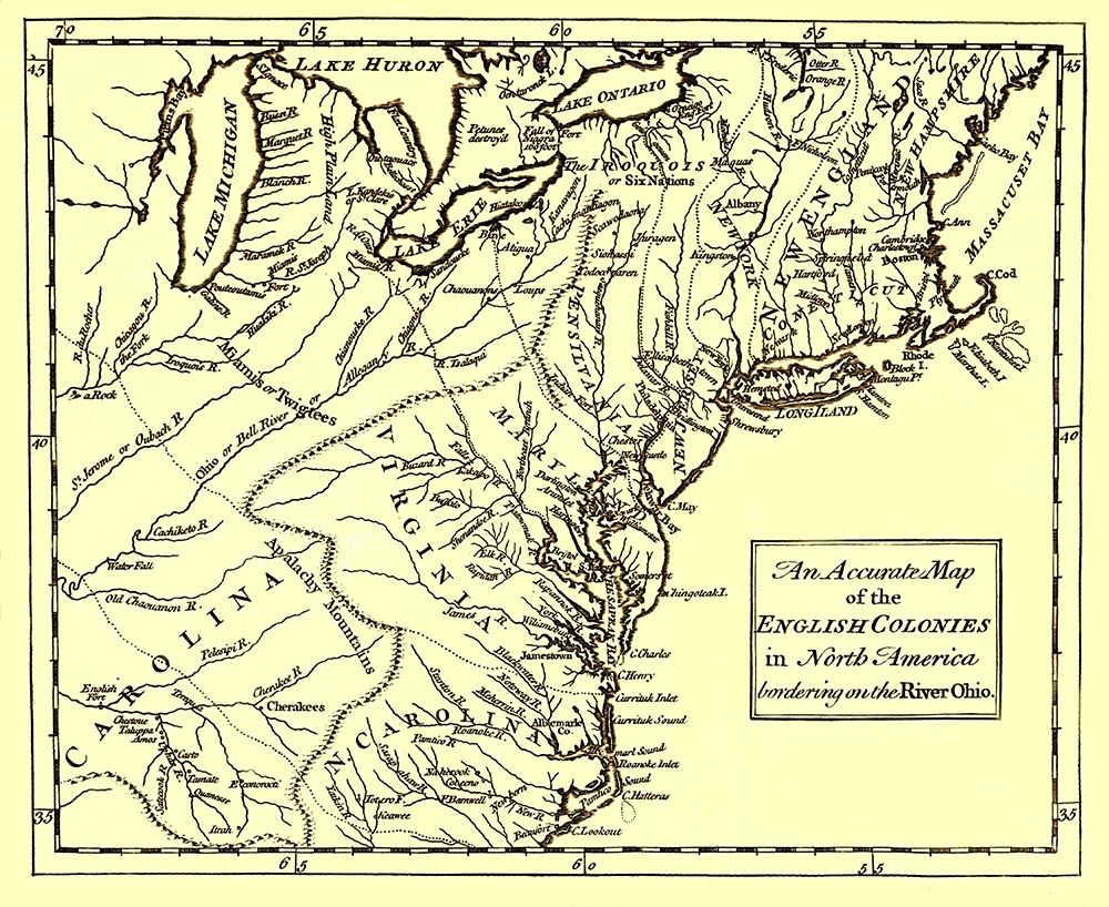 English Colonies Bordering Ohio River - 1750 art print by Unknown for $57.95 CAD