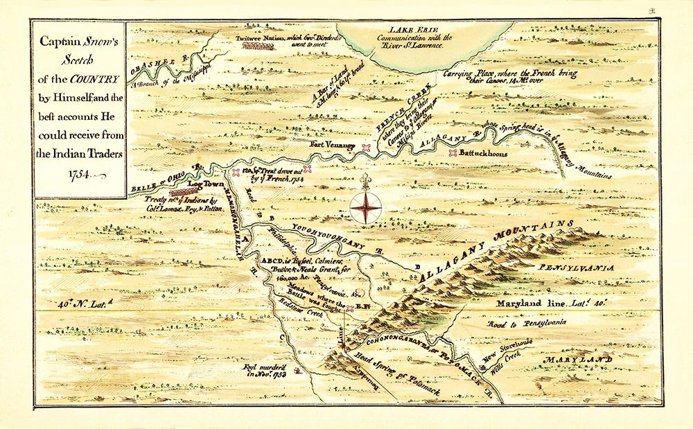 Captain Snows Sketch of Country - Snow 1754 art print by Snow for $57.95 CAD