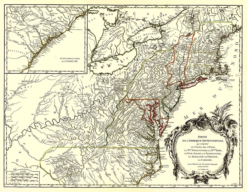 Northeastern Coast North America - Vaugondy 1755 art print by Vaugondy for $57.95 CAD