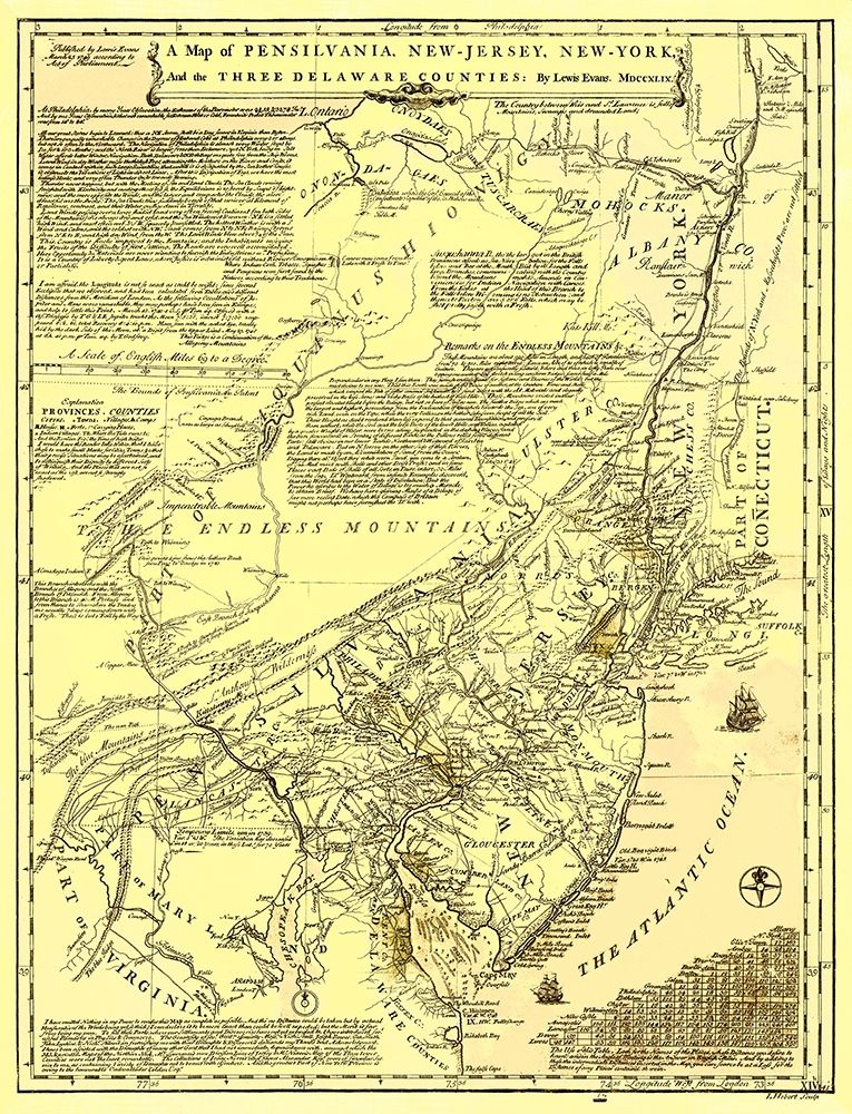 Pennsylvania New York New Jersey Delaware Counties art print by Evans for $57.95 CAD
