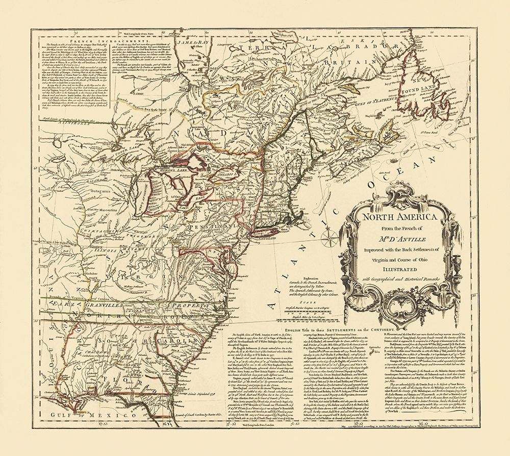 Back Settlements Course of Ohio - DAnville 1755 art print by D Anville for $57.95 CAD