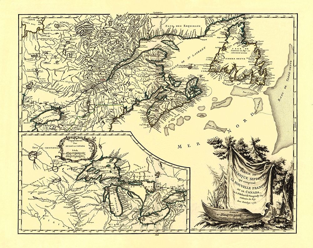 United States Canada - Vaugondy 1755 art print by Vaugondy for $57.95 CAD