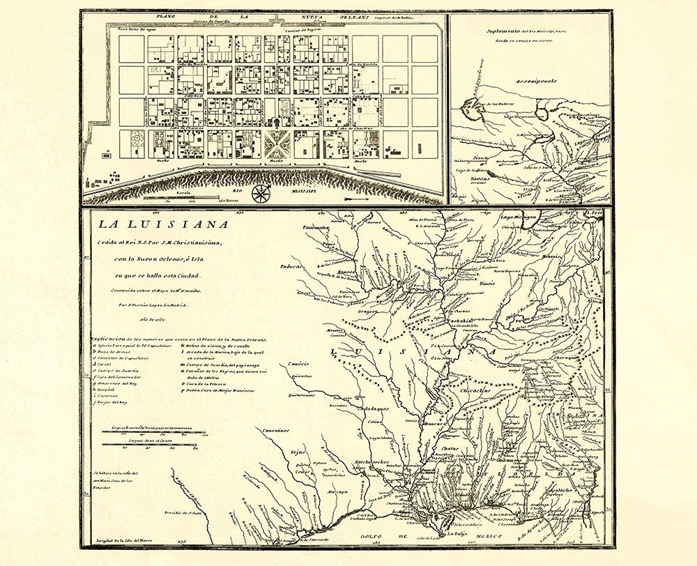 Louisiana with New Orleans - Madrid 1762 art print by Madrid for $57.95 CAD