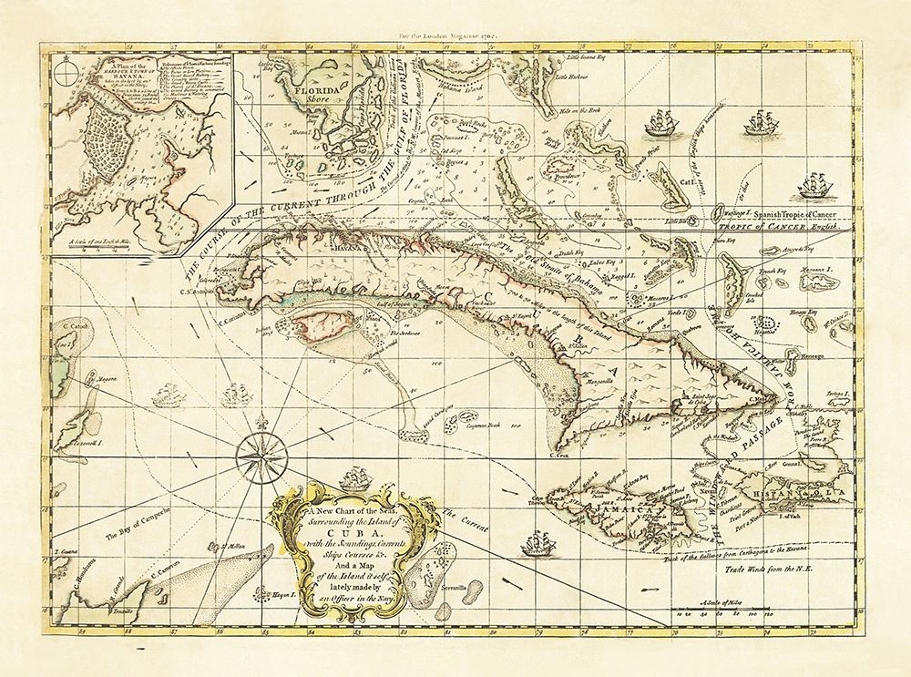 Currents Ships Courses Cuba - 1762 art print by Unknown for $57.95 CAD