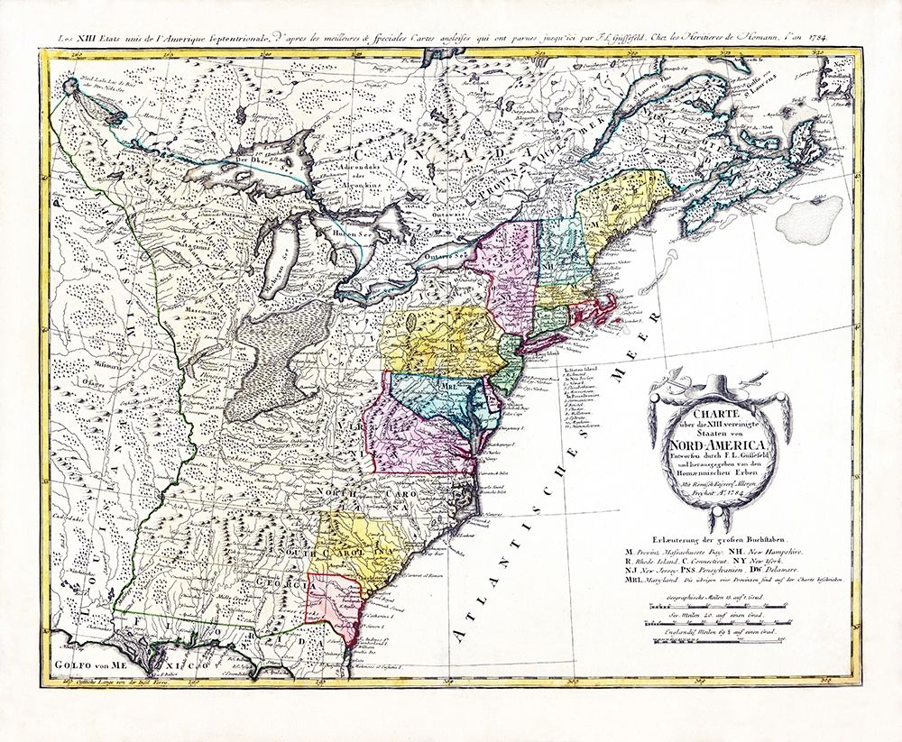 Chart United States North America - Homann 1784 art print by Homann for $57.95 CAD