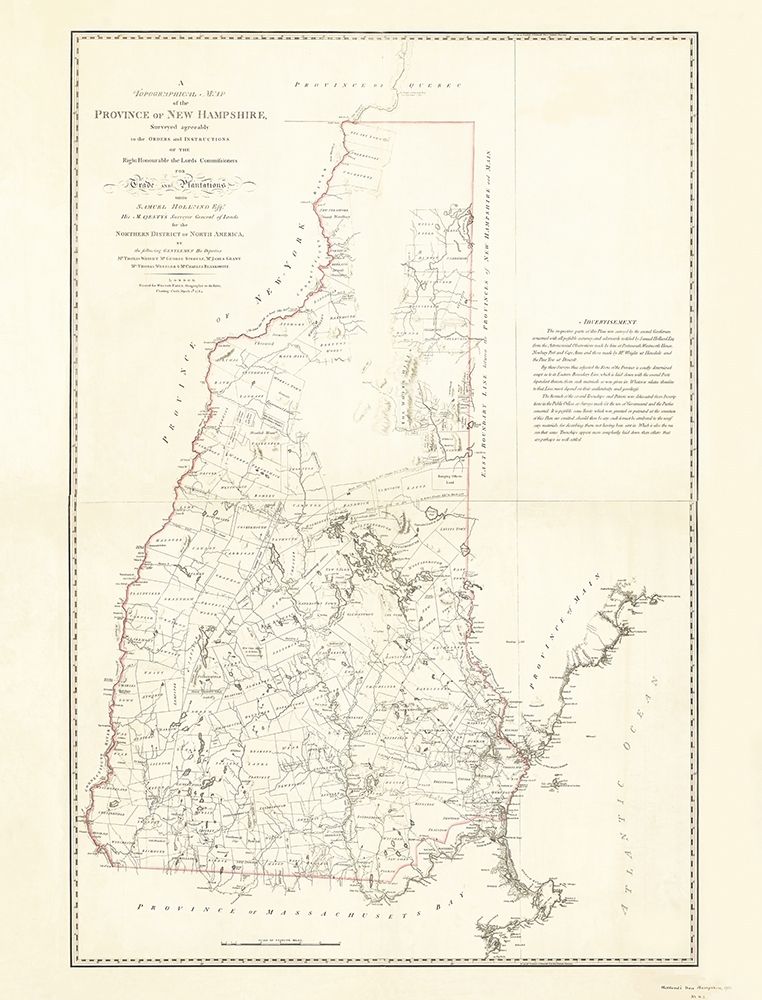 Province of New Hampshire - Holland 1784 art print by Holland for $57.95 CAD