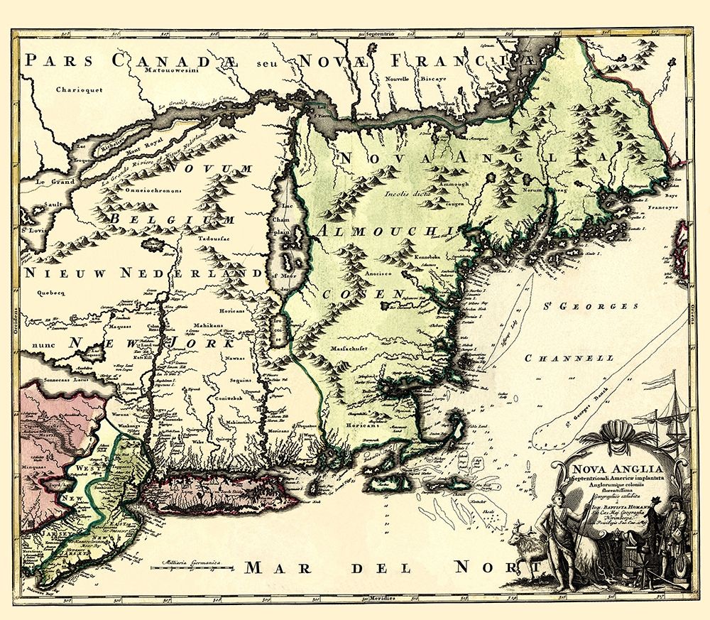 New England North America - Homann 1780 art print by Homann for $57.95 CAD