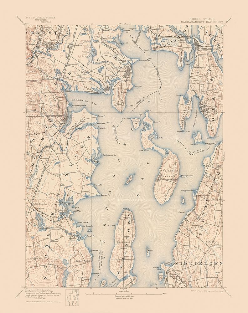 Narragansett Rhode Island Quad - USGS 1992 art print by USGS for $57.95 CAD