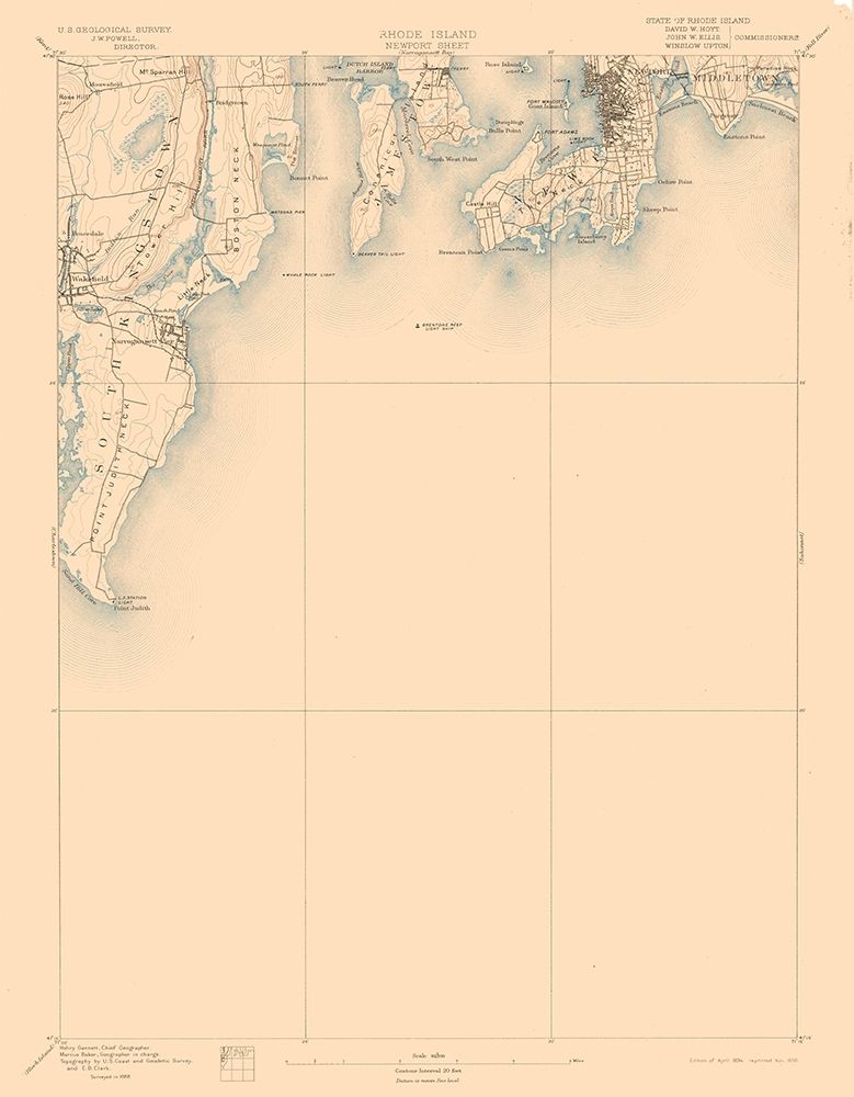 Newport Rhode Island Sheet - USGS 1894 art print by USGS for $57.95 CAD