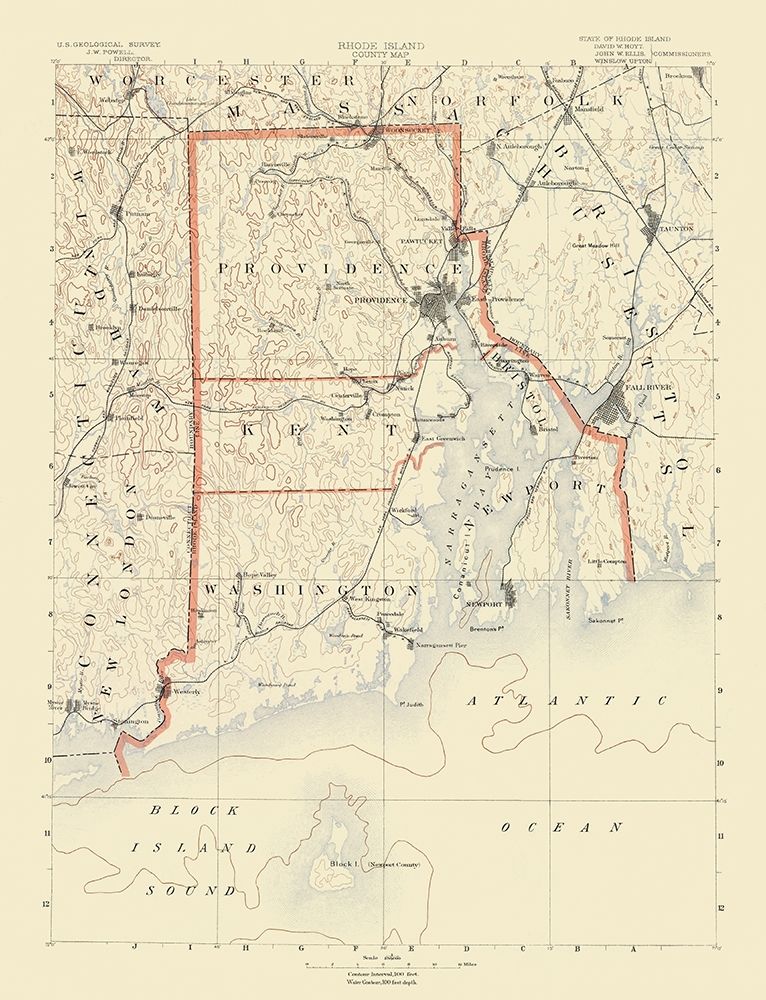 Rhode Island Counties Rhode Island - USGS 1891 art print by USGS for $57.95 CAD