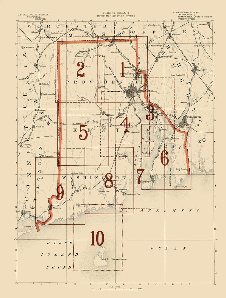 Rhode Island Rhode Island Index Sheet - USGS 1891 art print by USGS for $57.95 CAD