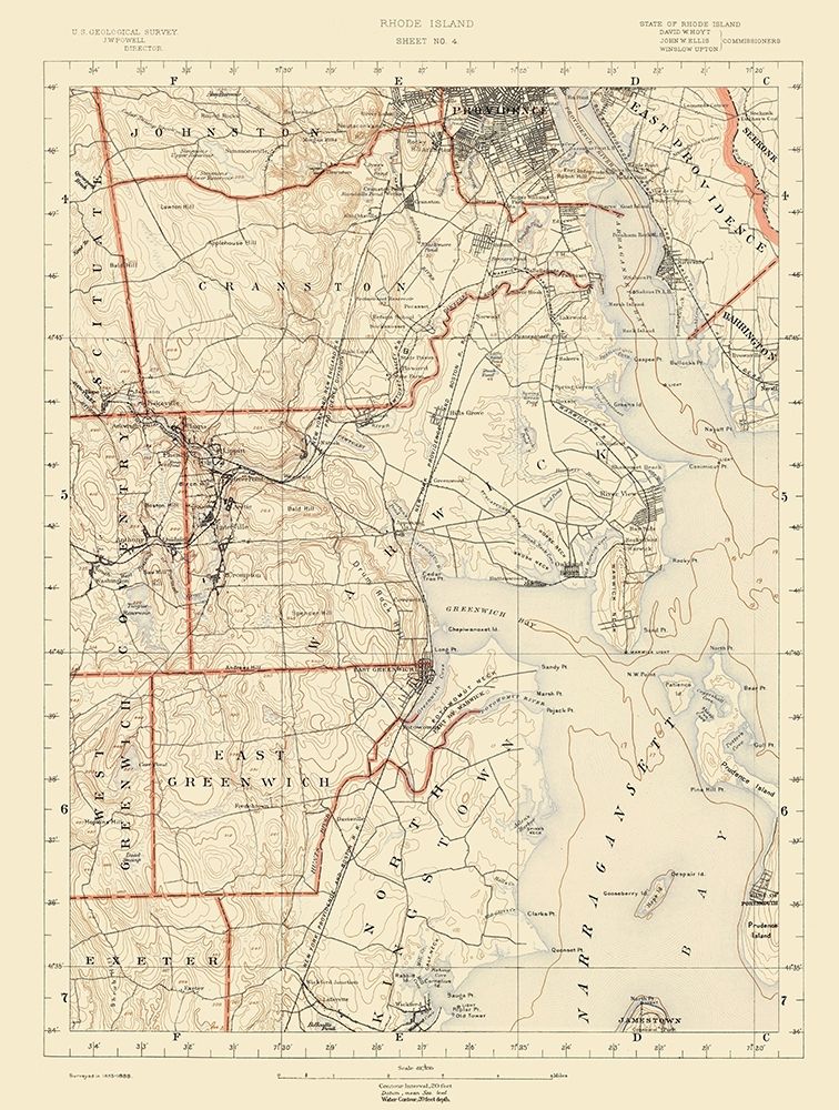 Rhode Island 4 of 10 Sheet - USGS 1891 art print by USGS for $57.95 CAD
