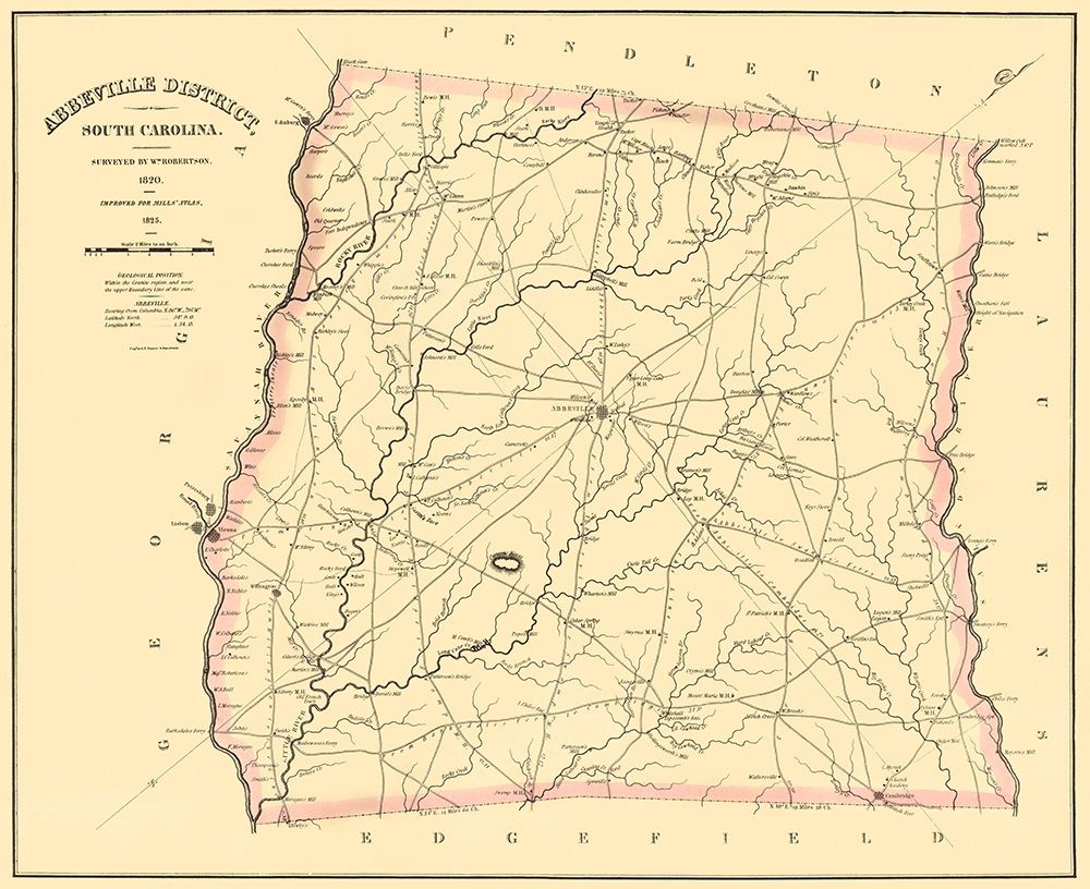 Abbeville South Carolina Landowner - Mills 1825 art print by Mills for $57.95 CAD
