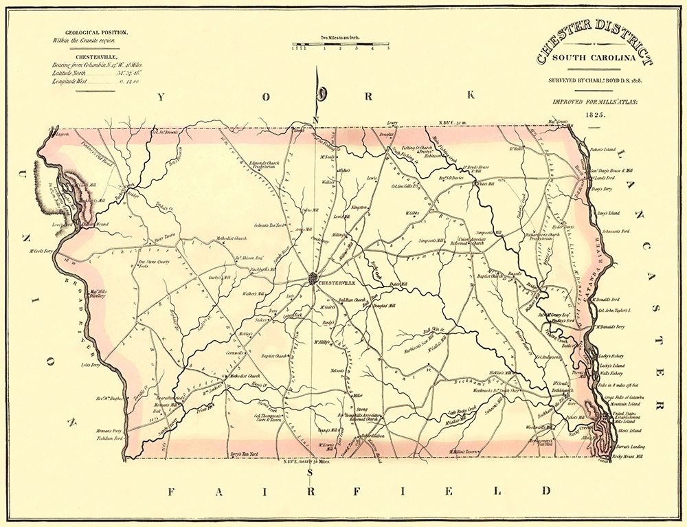 Chester South Carolina Landowner - Mills 1825 art print by Mills for $57.95 CAD