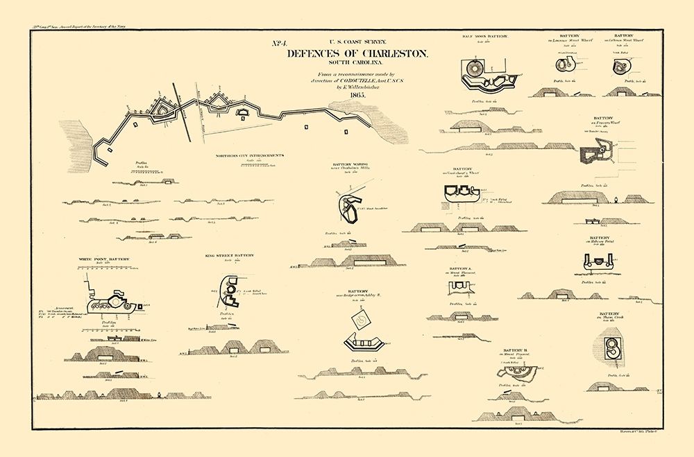 Charleston Coastal Defences - Willenbucher 1865 art print by Willenbucher for $57.95 CAD