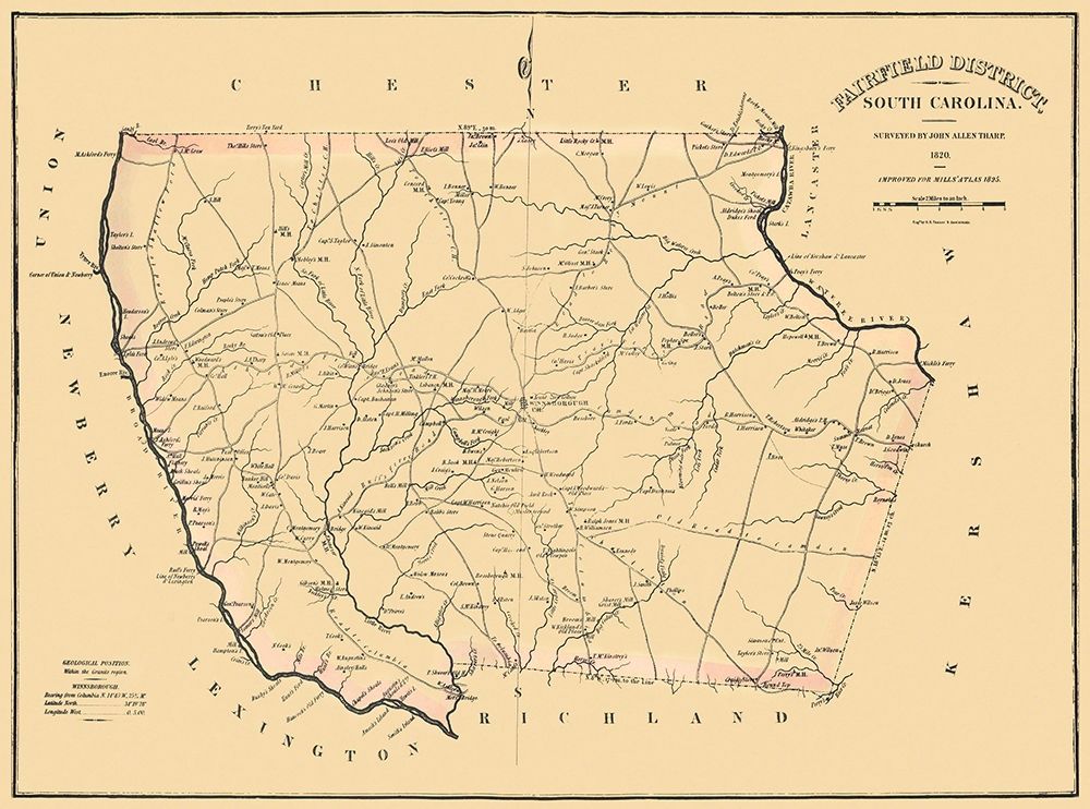 Fairfield South Carolina Landowner - Mills 1825 art print by Mills for $57.95 CAD
