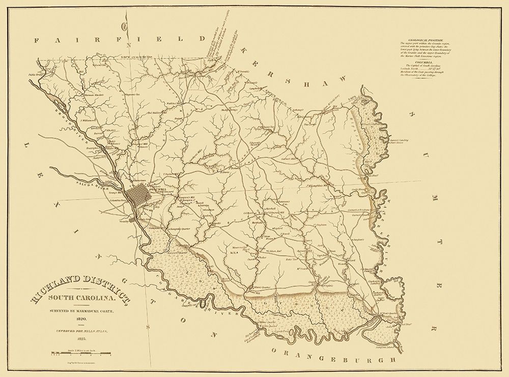 Richland South Carolina Landowner - Mills 1825 art print by Mills for $57.95 CAD