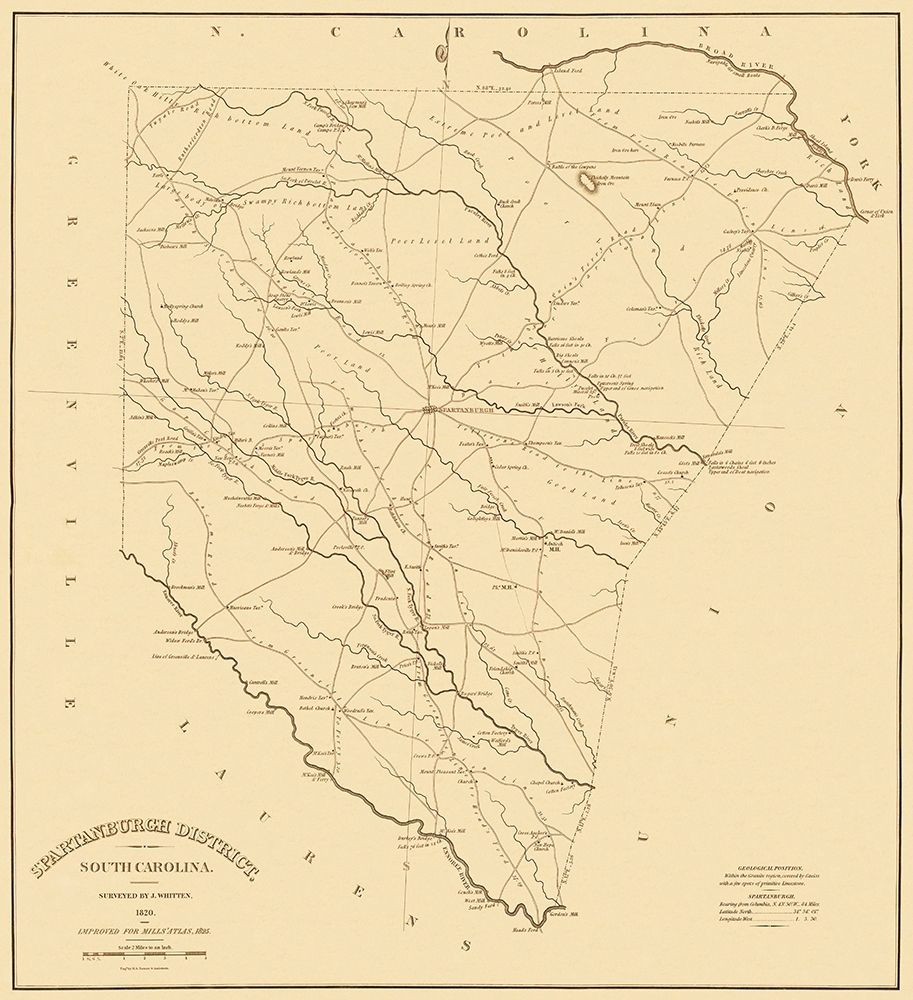 Spartanburgh South Carolina Landowner - Mills 1825 art print by Mills for $57.95 CAD