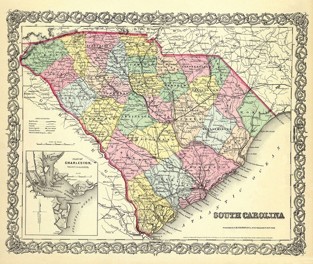 South Carolina - Colton 1855 art print by Colton for $57.95 CAD