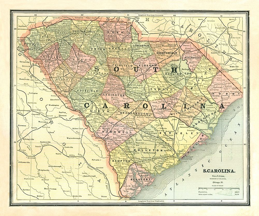 South Carolina - Cram 1886 art print by Cram for $57.95 CAD