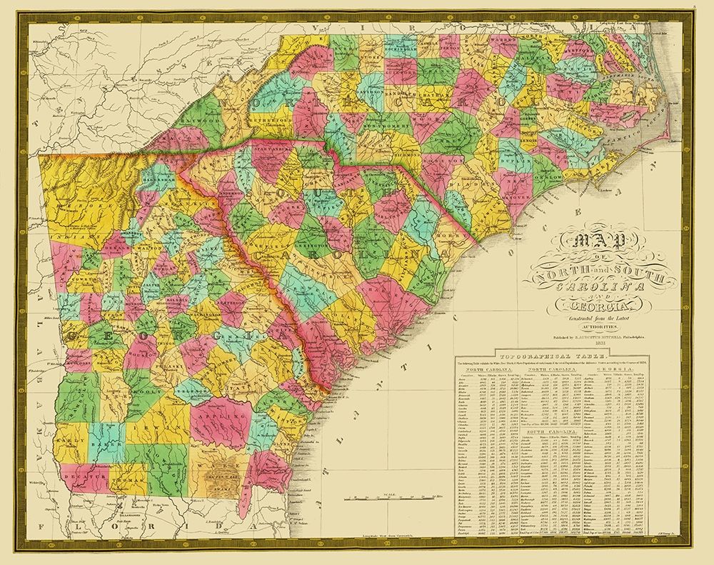North Carolina, South Carolina , Georgia 1831 art print by Mitchell for $57.95 CAD