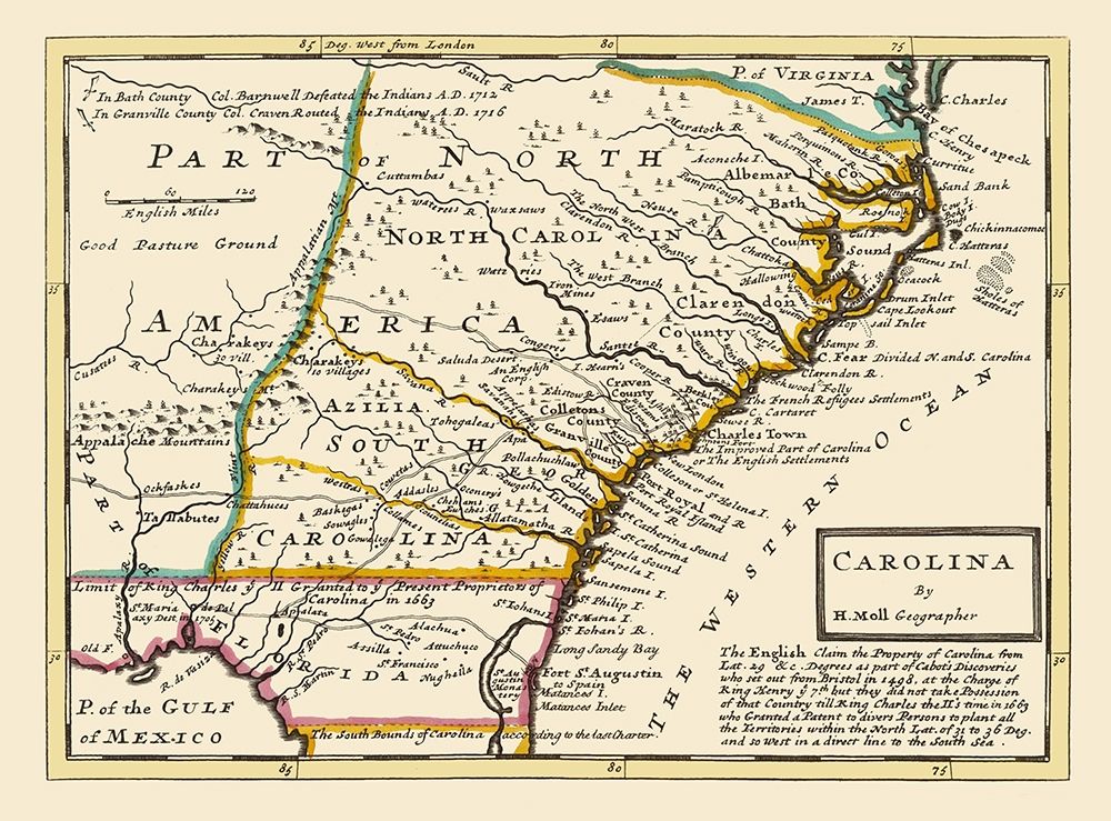 Carolinas - Bowles 1736 art print by Bowles for $57.95 CAD