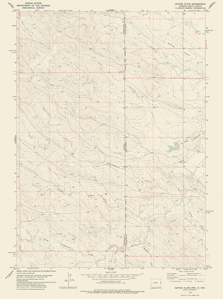 Coffee Flats South Dakota Quad - USGS 1978 art print by USGS for $57.95 CAD