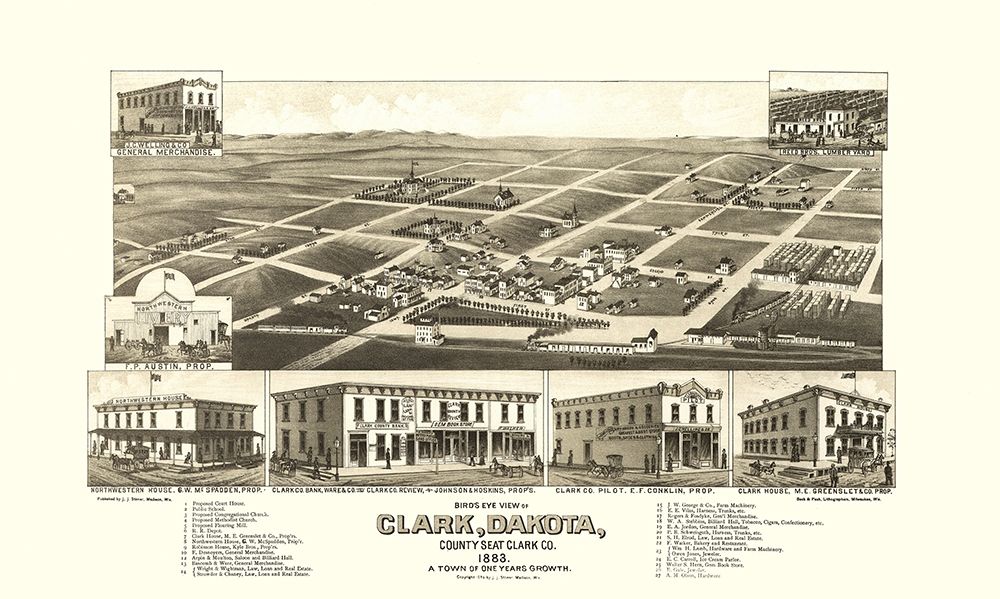 Clark South Dakota - Stoner 1883 art print by Stoner for $57.95 CAD