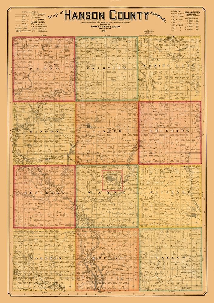 Hanson County South Dakota - Peterson 1893 art print by Peterson for $57.95 CAD
