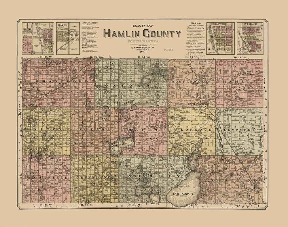 Hamlin County South Dakota - Peterson 1897 art print by Peterson for $57.95 CAD