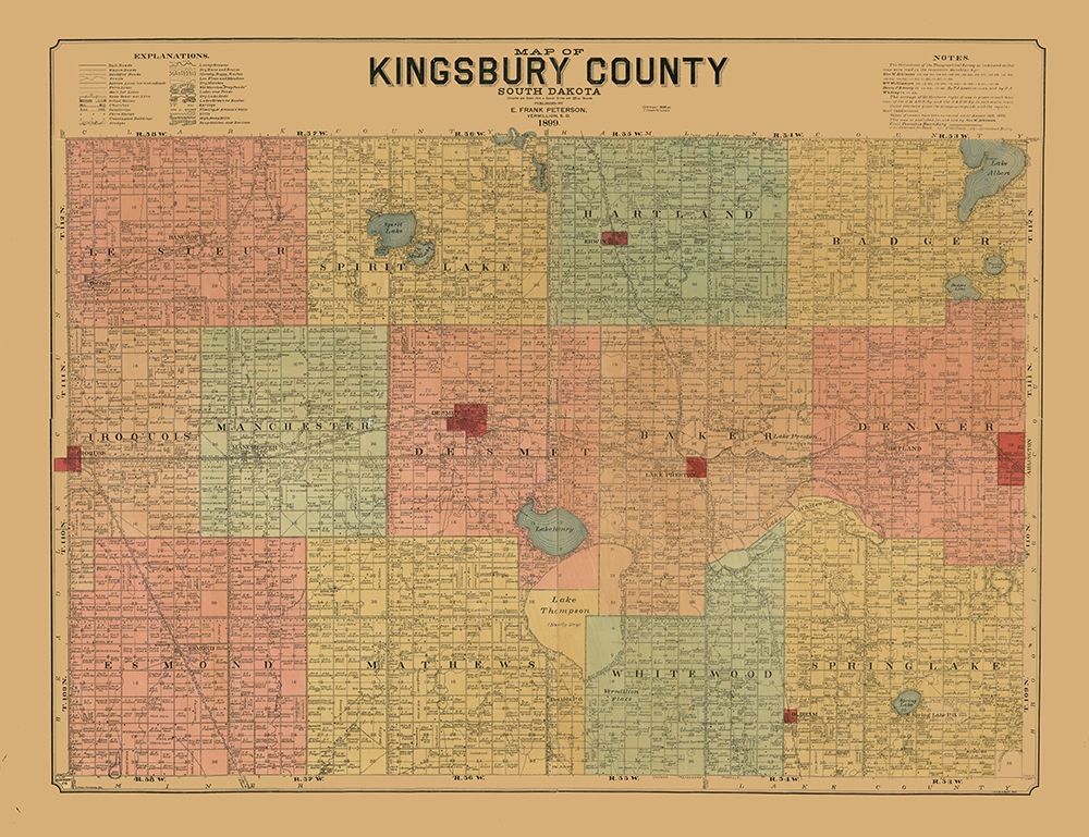 Kingsbury County South Dakota - Peterson 1899 art print by Peterson for $57.95 CAD