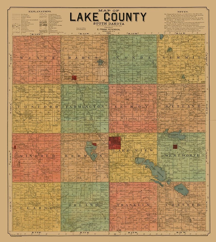 Lake County South Dakota - Peterson 1899 art print by Peterson for $57.95 CAD