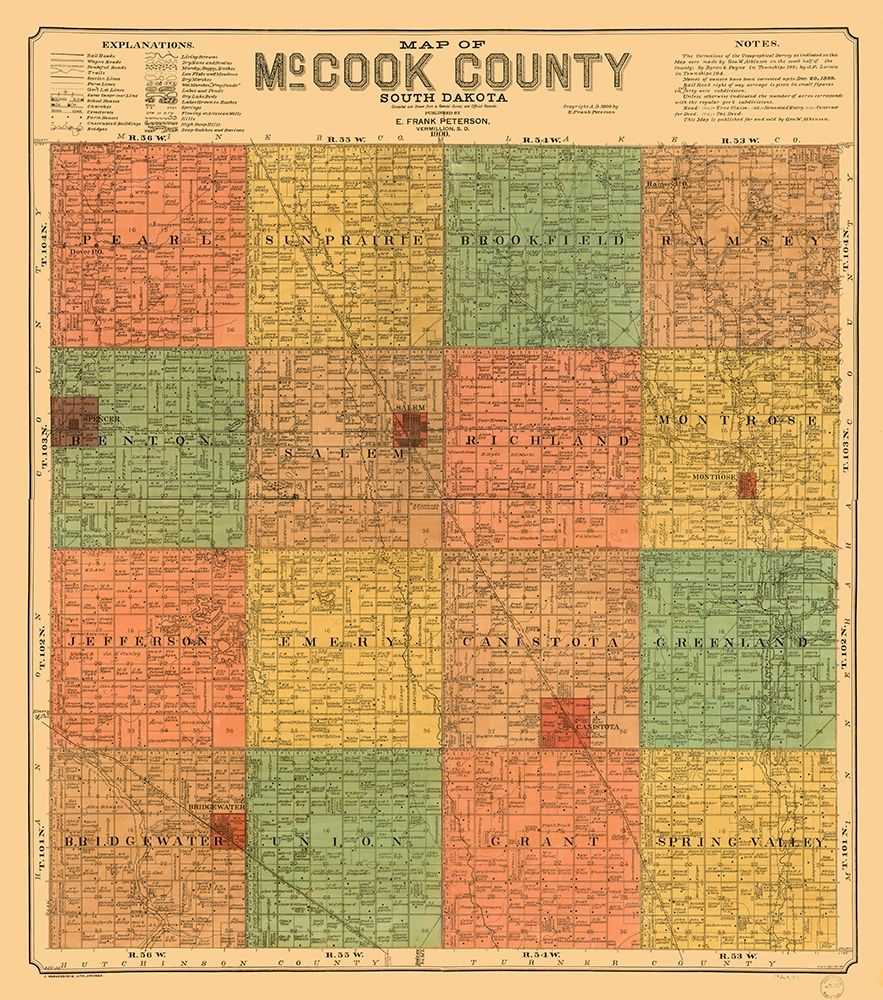 McCook County South Dakota - Peterson 1900 art print by Peterson for $57.95 CAD