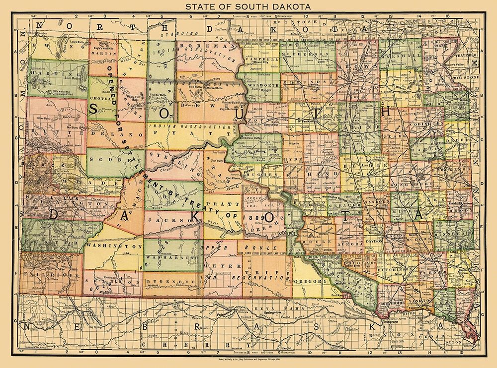 South Dakota - Rand McNally 1892 art print by Rand McNally for $57.95 CAD