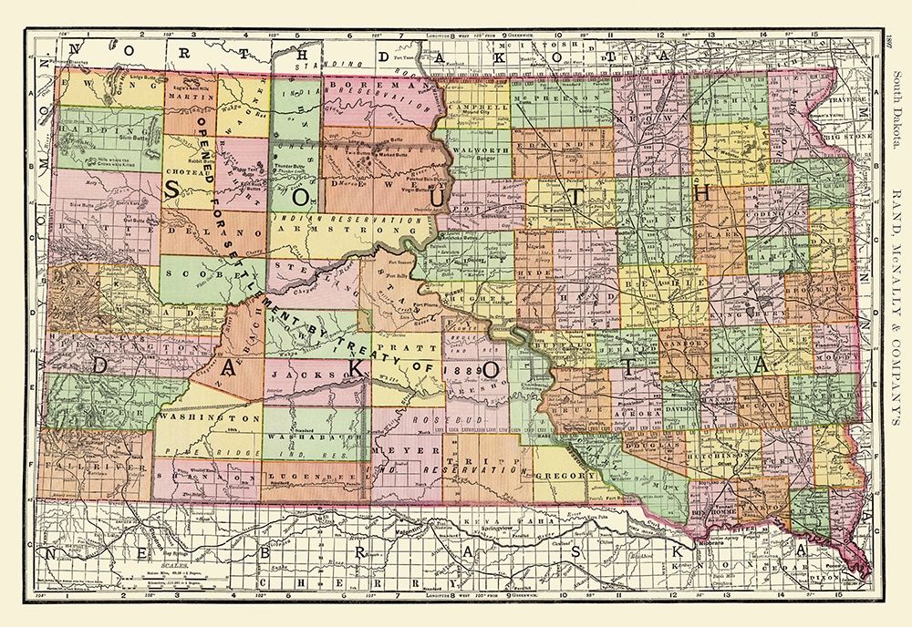 South Dakota - Rand McNally 1897 art print by Rand McNally for $57.95 CAD