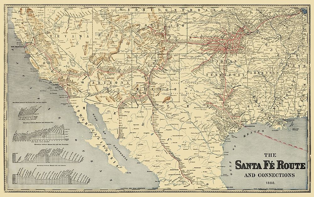 Santa Fe Route and Connections 1888 art print by Rand McNally for $57.95 CAD